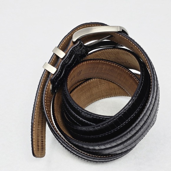 Mezlan Mens Belt Sz 48 Black Leather 8700/35 Brushed Silver Spain Big & Tall - Picture 6 of 16